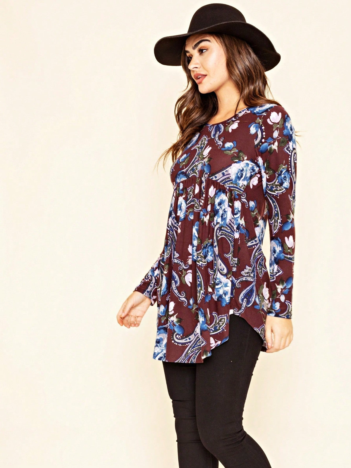 Boho Vintage Black  Charcoal Quilted PatchWork Pattern Raglan Ruffle Flare Sleeve Tunic Blouse Top Small To 3XL Plus