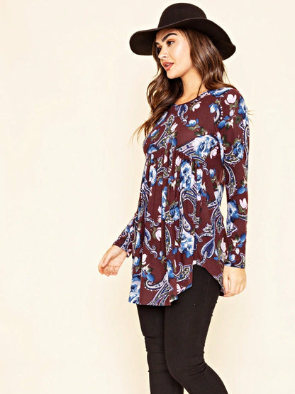 Boho Vintage Black  Charcoal Quilted PatchWork Pattern Raglan Ruffle Flare Sleeve Tunic Blouse Top Small To 3XL Plus