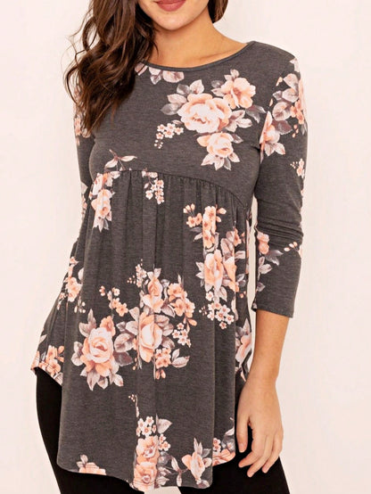 Boho Vintage Black  Charcoal Quilted PatchWork Pattern Raglan Ruffle Flare Sleeve Tunic Blouse Top Small To 3XL Plus