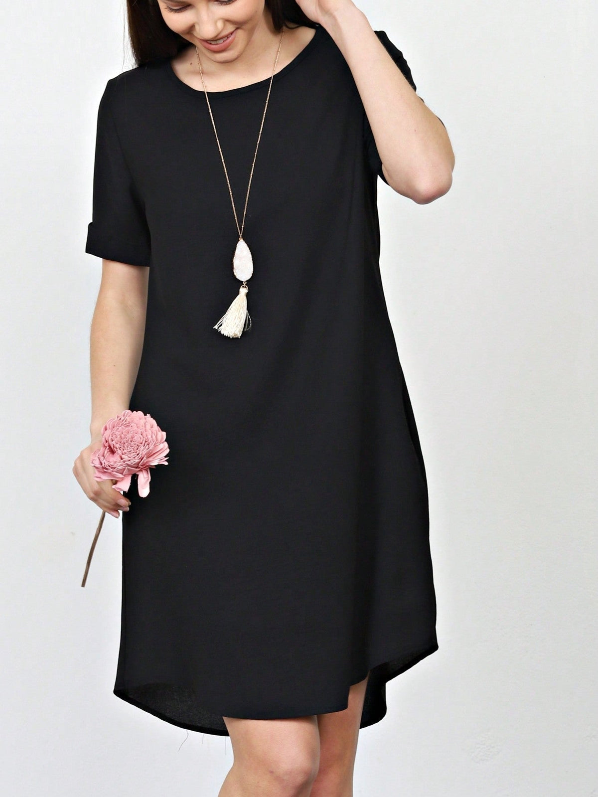 Boho Retro 90's Dot Baby Doll Tiered Ruffle Swing Black Brown Woven Fall Dress Small To 3XL Plus