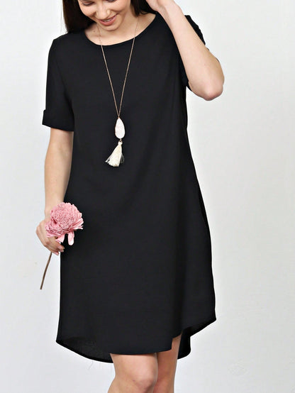 Boho Retro 90's Dot Baby Doll Tiered Ruffle Swing Black Brown Woven Fall Dress Small To 3XL Plus