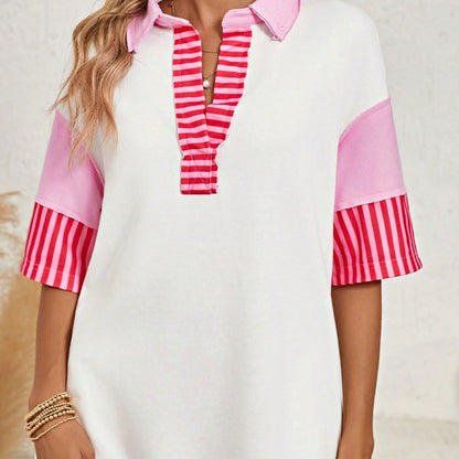 Boho Retro Vintage 90's Stripe Cotton Drop Shoulder Over Size V Neck Rugby  Preppy Shirt  Top Pullover Sweater