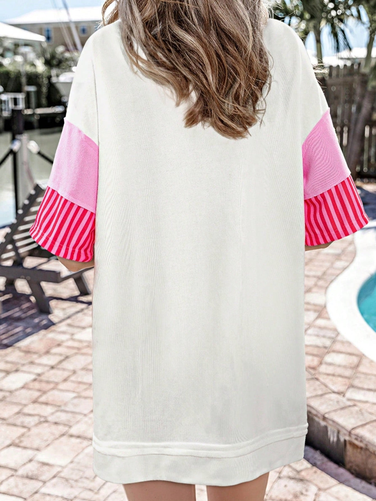 Boho Retro Vintage 90's Stripe Cotton Drop Shoulder Over Size V Neck Rugby  Preppy Shirt  Top Pullover Sweater