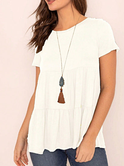 Brushed Boho Retro Vintage 60's Tiered Tie Dye Light Pink Blue Short Sleeve Tunic Shirt Top