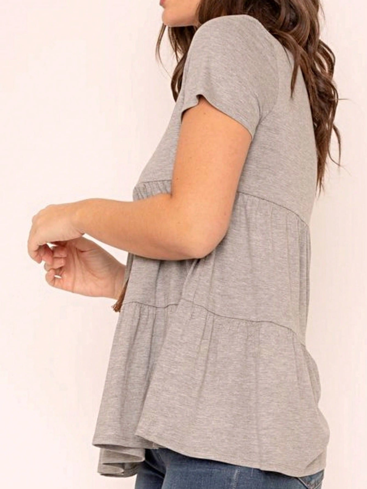 Brushed Boho Retro Vintage 60's Tiered Tie Dye Light Pink Blue Short Sleeve Tunic Shirt Top