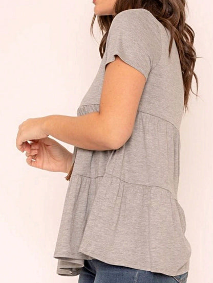 Brushed Boho Retro Vintage 60's Tiered Tie Dye Light Pink Blue Short Sleeve Tunic Shirt Top