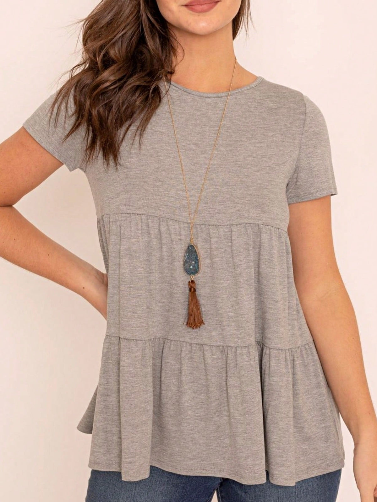 Brushed Boho Retro Vintage 60's Tiered Tie Dye Light Pink Blue Short Sleeve Tunic Shirt Top