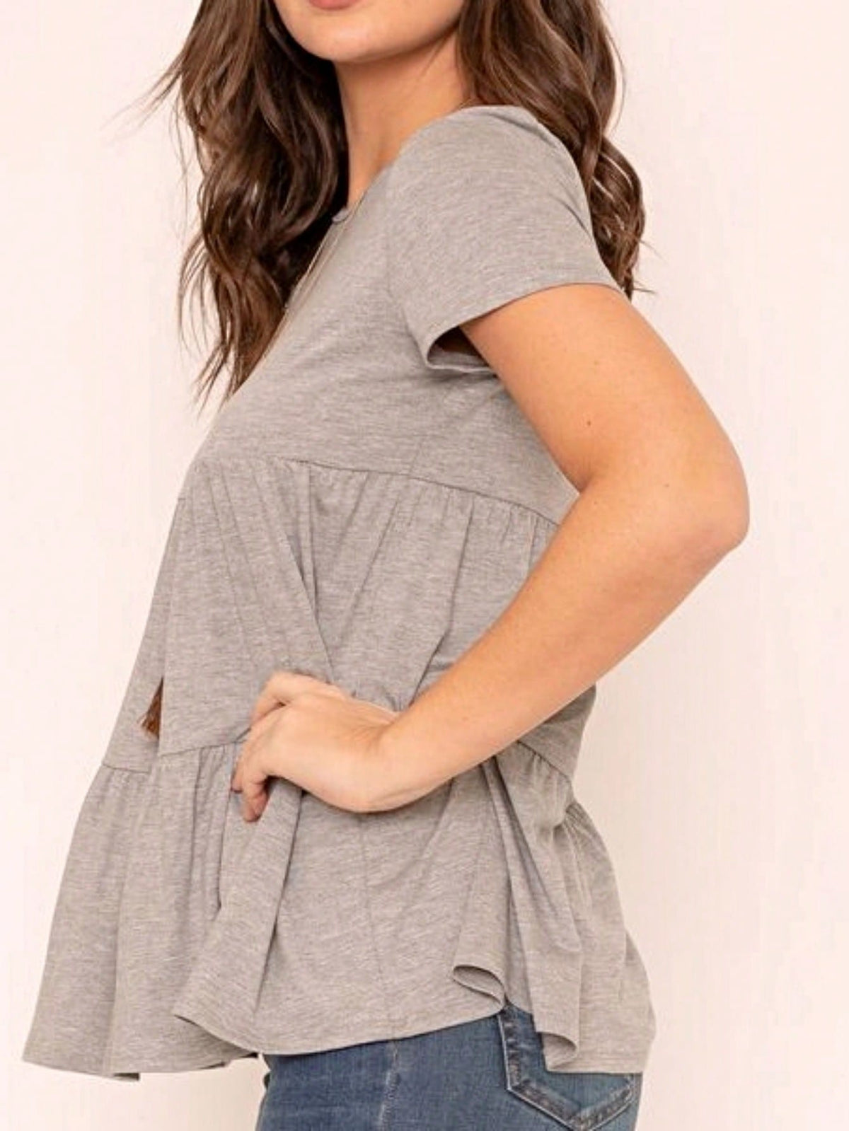 Brushed Boho Retro Vintage 60's Tiered Tie Dye Light Pink Blue Short Sleeve Tunic Shirt Top