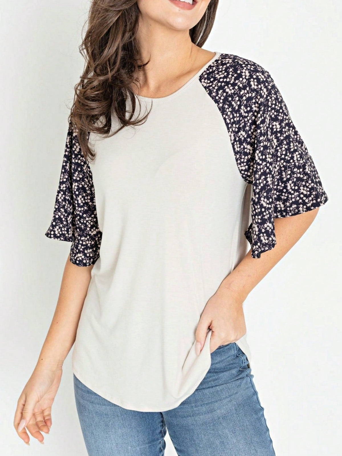 Boho Retro Yellow Mint Blue Ditsy Grey Stripe Color Block Flounce Tiered Raglan Sleeve Top Shirt Blouse | Small-3 XL