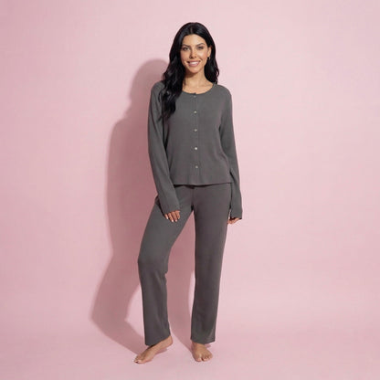 Anna-Kaci Women's 2-Piece Set Soft Knit Lounge Pants and Button-Up Cardigan with Tank Top