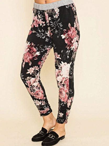 Boho Retro 90's Tie Dye Pink Blue Solid Olive Navy Black Charcoal  Grey Shirred Ruched Cuff  Jogger Pants With Drawstring And Pocket