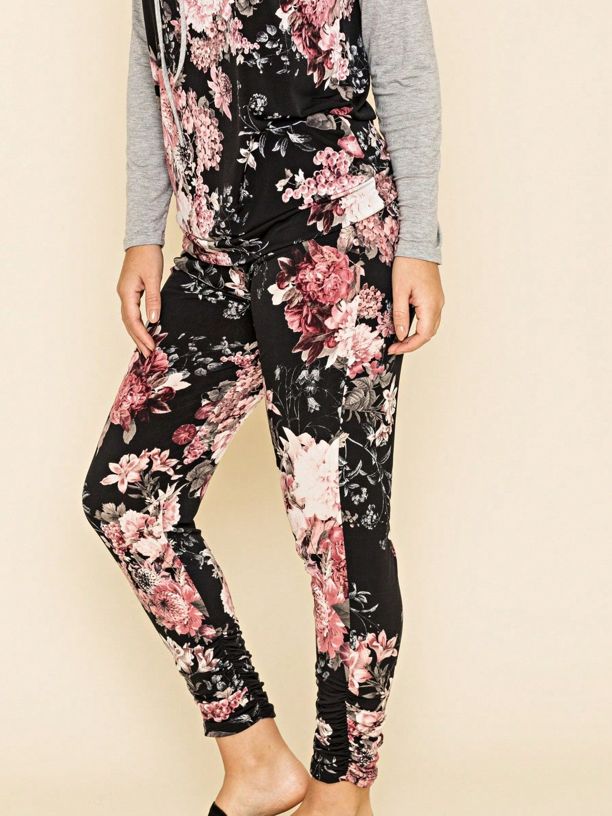 Boho Retro 90's Tie Dye Pink Blue Solid Olive Navy Black Charcoal  Grey Shirred Ruched Cuff  Jogger Pants With Drawstring And Pocket