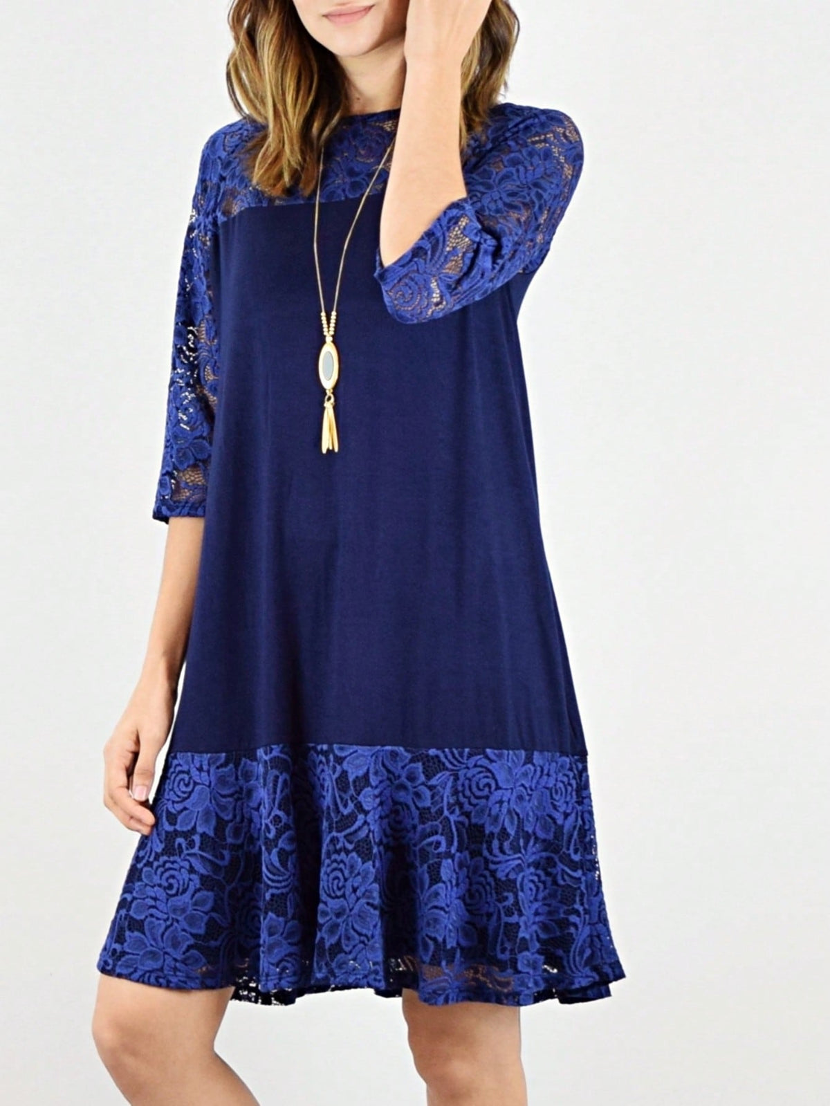 Boho Retro Burgundy  Red Lace Fit And Flare Three-Quarter Sleeve Lace