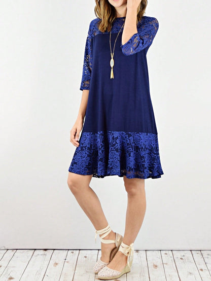 Boho Retro Burgundy  Red Lace Fit And Flare Three-Quarter Sleeve Lace