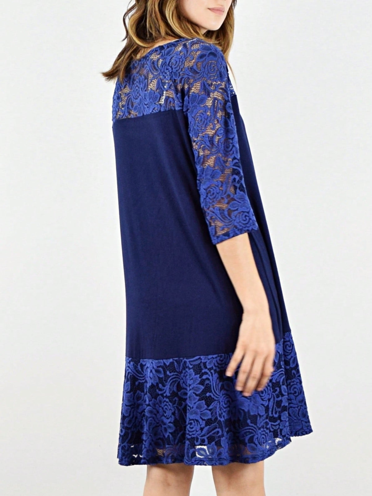 Boho Retro Burgundy  Red Lace Fit And Flare Three-Quarter Sleeve Lace