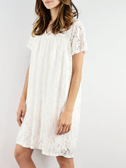 Boho Retro Burgundy  Red Lace Fit And Flare Three-Quarter Sleeve Lace