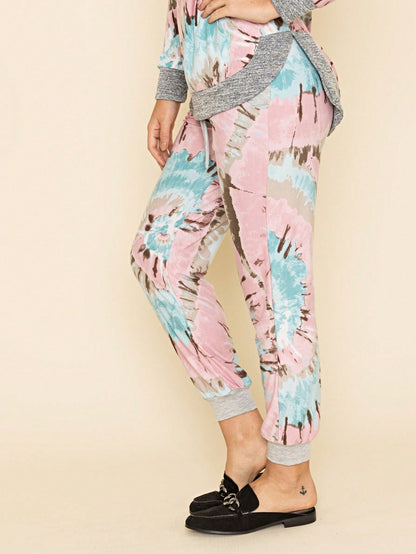 Boho Retro 90's Tie Dye Pink Blue Solid Olive Navy Black Charcoal  Grey Shirred Ruched Cuff  Jogger Pants With Drawstring And Pocket
