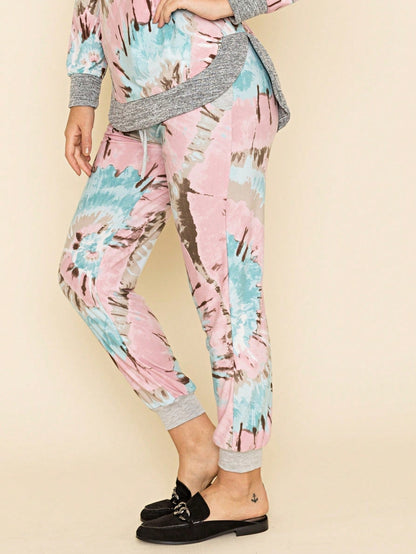 Boho Retro 90's Tie Dye Pink Blue Solid Olive Navy Black Charcoal  Grey Shirred Ruched Cuff  Jogger Pants With Drawstring And Pocket