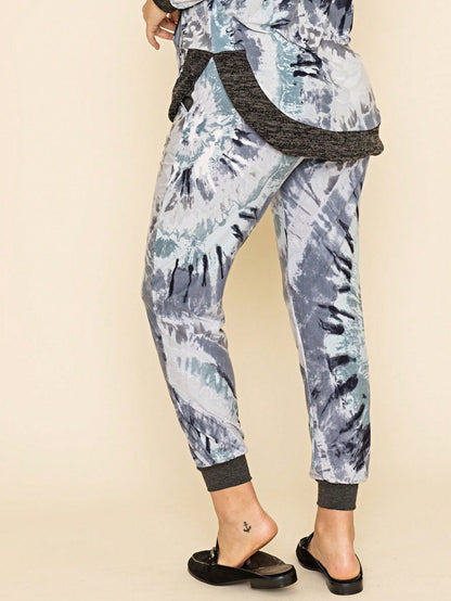 Boho Retro 90's Tie Dye Pink Blue Solid Olive Navy Black Charcoal  Grey Shirred Ruched Cuff  Jogger Pants With Drawstring And Pocket