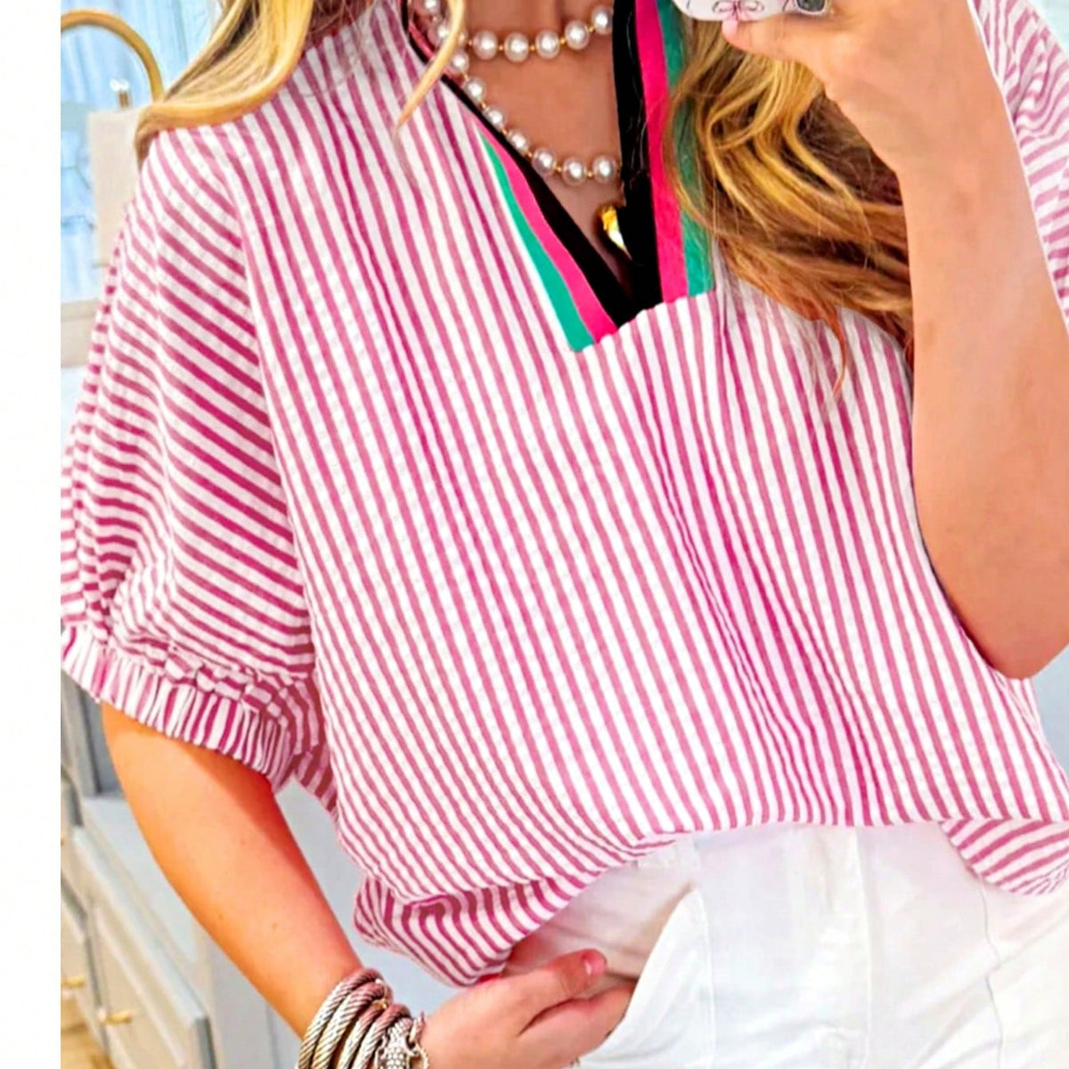 Boho Retro Vintage 90's Stripe Cotton Drop Shoulder Over Size V Neck Rugby  Preppy Shirt  Top Pullover Sweater