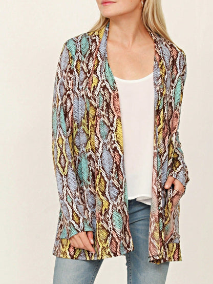 Boho Retro Peach Khaki Beige Floral Button  Puff Drop Shoulder Light Weight Terry Cardigan Small To 3 XL PLUS
