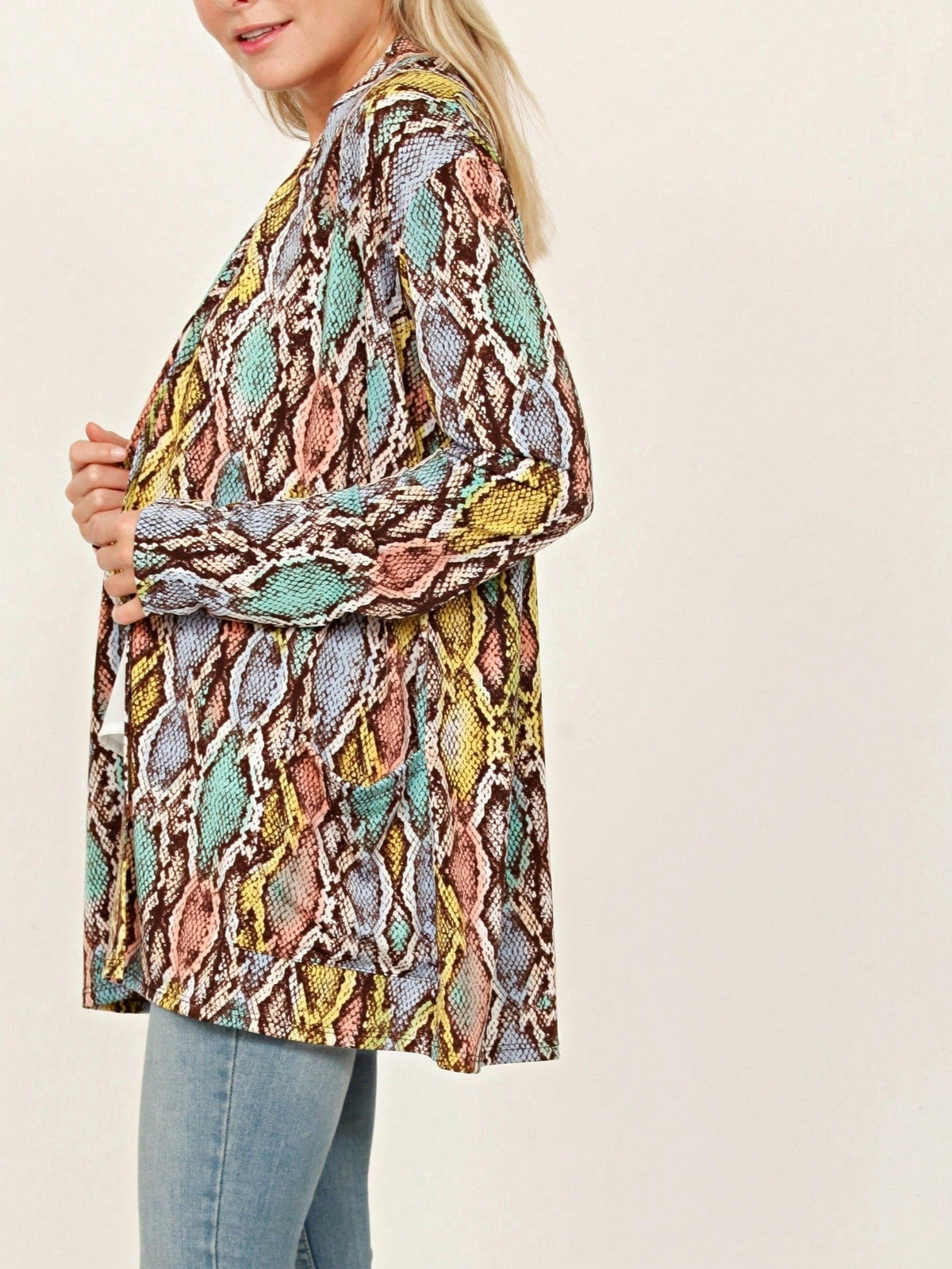 Boho Retro Peach Khaki Beige Floral Button  Puff Drop Shoulder Light Weight Terry Cardigan Small To 3 XL PLUS