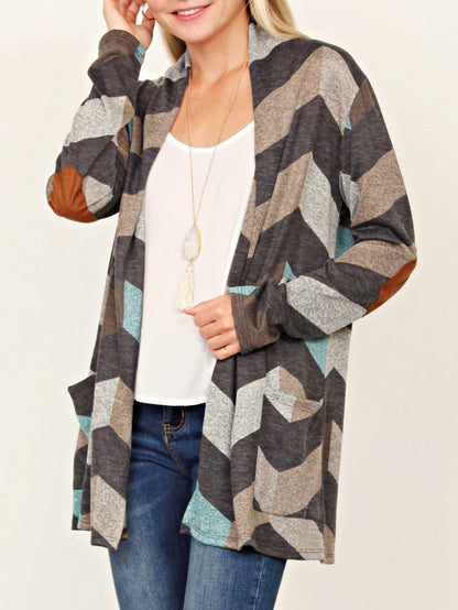 Boho Retro Peach Khaki Beige Floral Button  Puff Drop Shoulder Light Weight Terry Cardigan Small To 3 XL PLUS