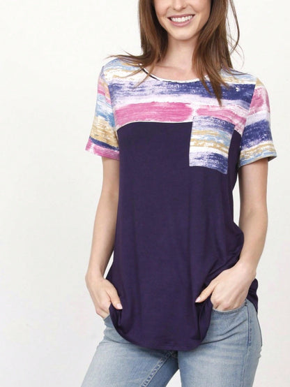 Boho Retro Black Mint Color Block Oriental Geo Pocket 60's Rayon Soft Top Shirt Blouse | Small-3 XL