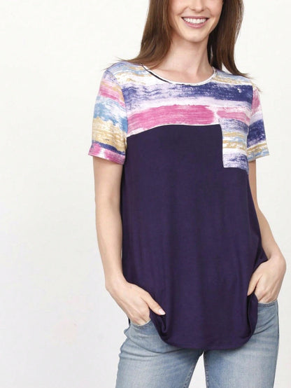 Boho Retro Black Mint Color Block Oriental Geo Pocket 60's Rayon Soft Top Shirt Blouse | Small-3 XL