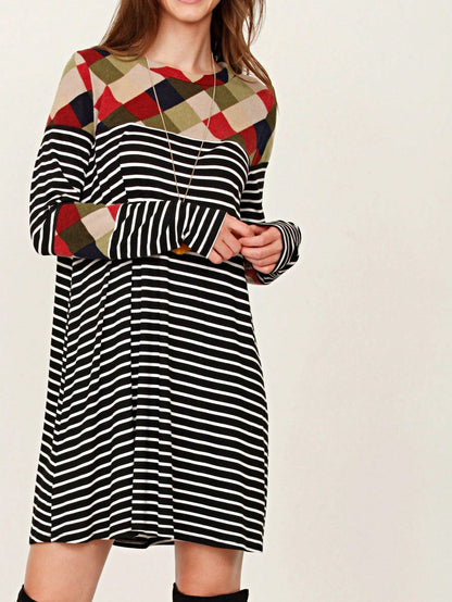 Boho Retro 90's Vintage V Stitch  Stripe Knit Contrast Binding Brushed Soft Stripe Raglan Sleeve Tunic Top Pullover