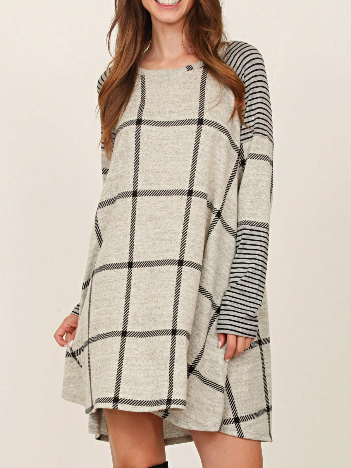 Boho Retro 90's Vintage V Stitch  Stripe Knit Contrast Binding Brushed Soft Stripe Raglan Sleeve Tunic Top Pullover