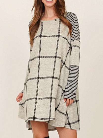 Boho Retro 90's Vintage V Stitch  Stripe Knit Contrast Binding Brushed Soft Stripe Raglan Sleeve Tunic Top Pullover