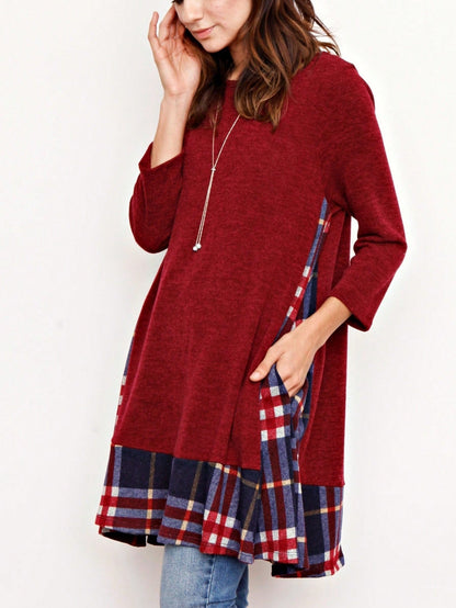 Boho Retro Classic Cap Sleeve Raglan Contrast  Stripe Green Red Navy Pink Grey Tunic Dress