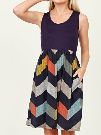 Boho Vintage Chevron Stripe Pink Yellow Navy Sleeveless Mini Poolside Cover Up Dress Small To 3 XL Plus