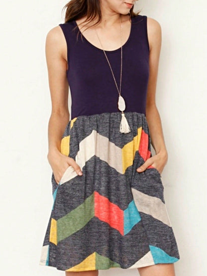 Boho Vintage Chevron Stripe Pink Yellow Navy Sleeveless Mini Poolside Cover Up Dress Small To 3 XL Plus