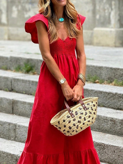 Boho Vacation Cotton Wavy White Elegant Tiered Maxi Long Shirt  Dress With Drawstring  Versatile Summer Dress For Women