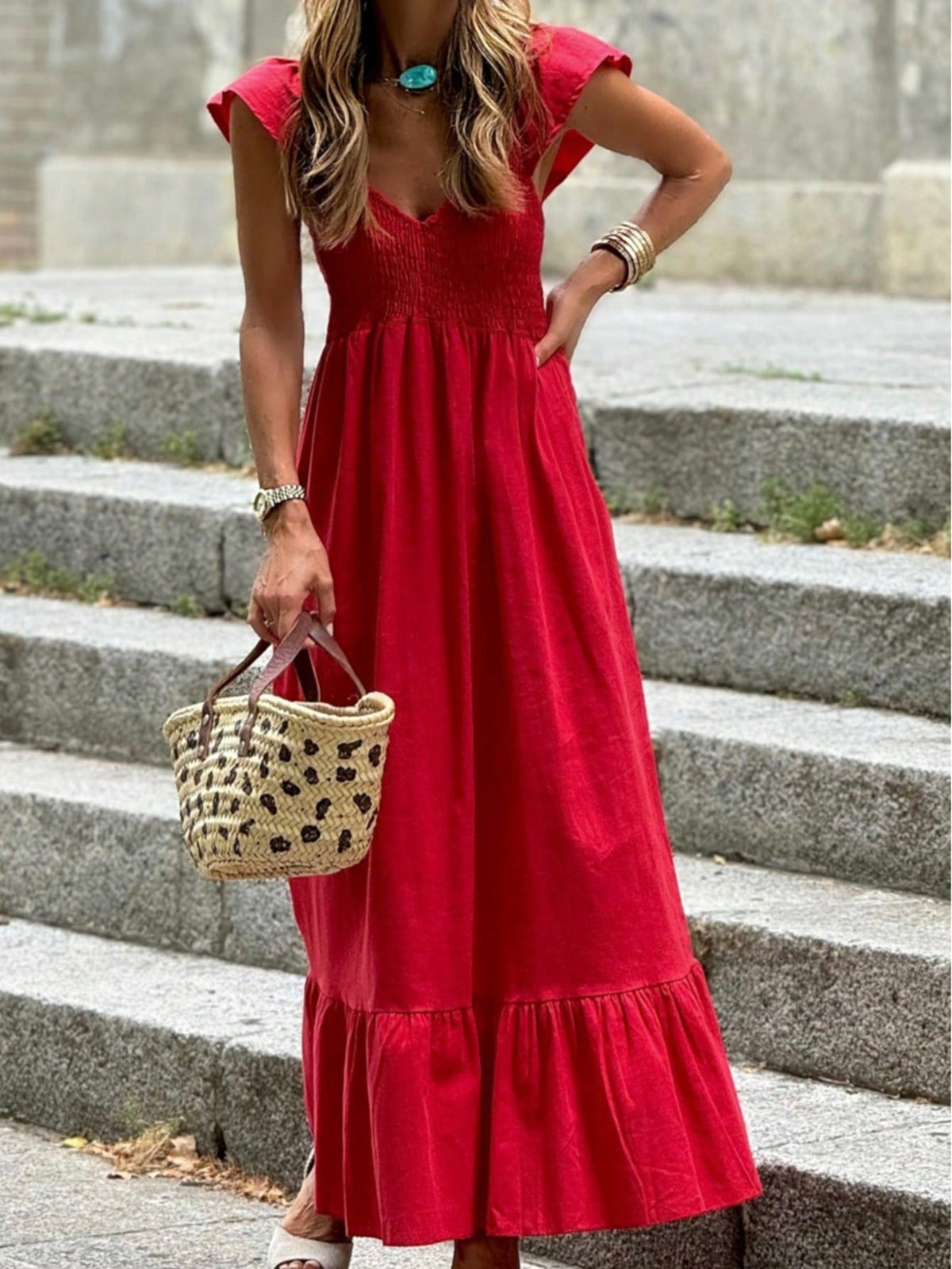 Boho Vacation Cotton Wavy White Elegant Tiered Maxi Long Shirt  Dress With Drawstring  Versatile Summer Dress For Women