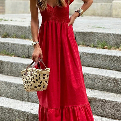 Boho Vacation Cotton Wavy White Elegant Tiered Maxi Long Shirt  Dress With Drawstring  Versatile Summer Dress For Women