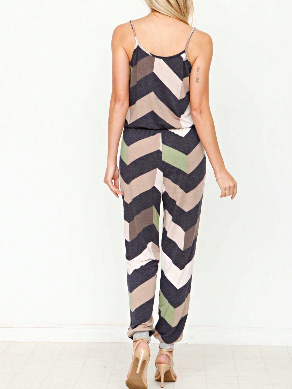 Boho Casual Teal Navy Blue Stripe Tank Cami Spaghetti Strap Wide Leg Jumpsuit Small To 3 XL PLUS