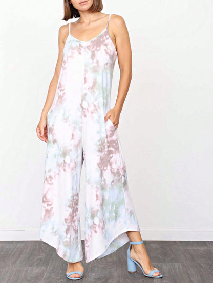Boho Casual Teal Navy Blue Stripe Tank Cami Spaghetti Strap Wide Leg Jumpsuit Small To 3 XL PLUS