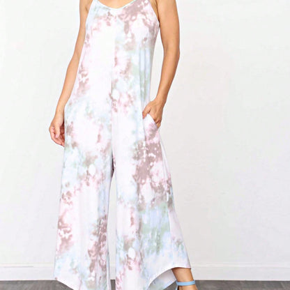 Boho Casual Teal Navy Blue Stripe Tank Cami Spaghetti Strap Wide Leg Jumpsuit Small To 3 XL PLUS