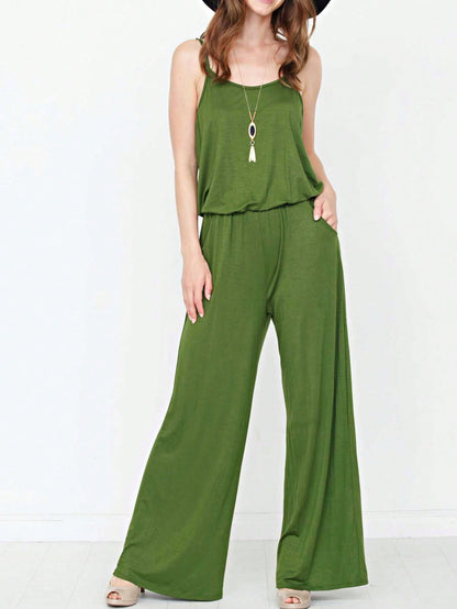 Boho Casual Teal Navy Blue Stripe Tank Cami Spaghetti Strap Wide Leg Jumpsuit Small To 3 XL PLUS