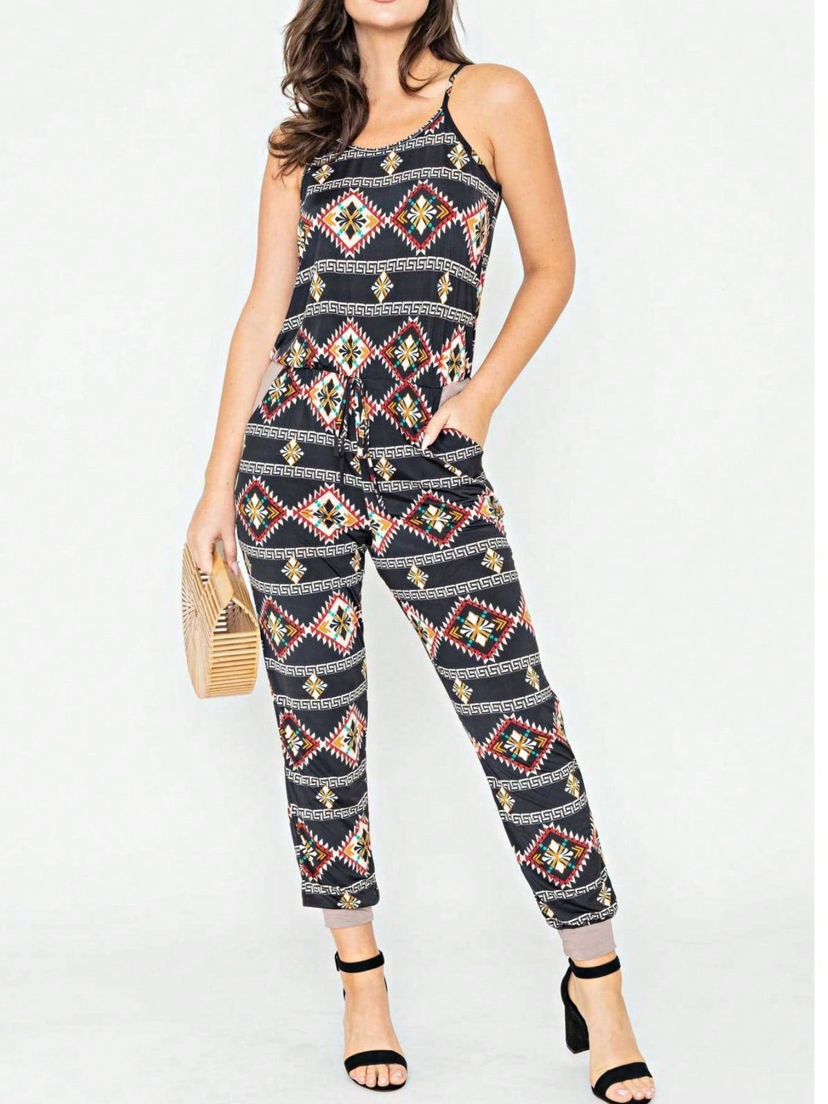 Boho Casual Teal Navy Blue Stripe Tank Cami Spaghetti Strap Wide Leg Jumpsuit Small To 3 XL PLUS