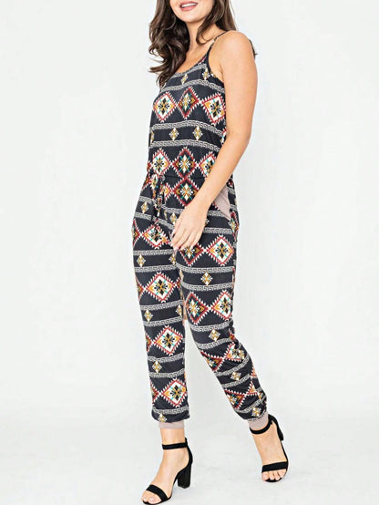 Boho Casual Teal Navy Blue Stripe Tank Cami Spaghetti Strap Wide Leg Jumpsuit Small To 3 XL PLUS