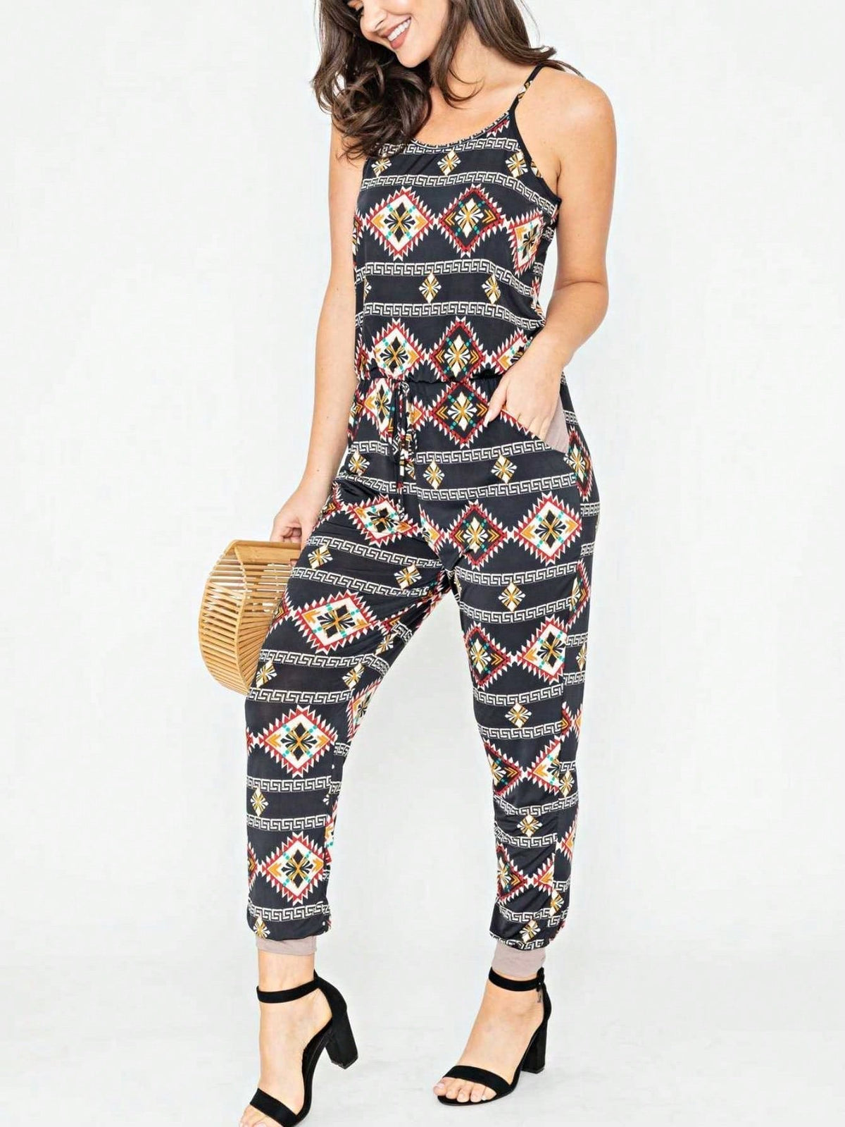 Boho Casual Teal Navy Blue Stripe Tank Cami Spaghetti Strap Wide Leg Jumpsuit Small To 3 XL PLUS