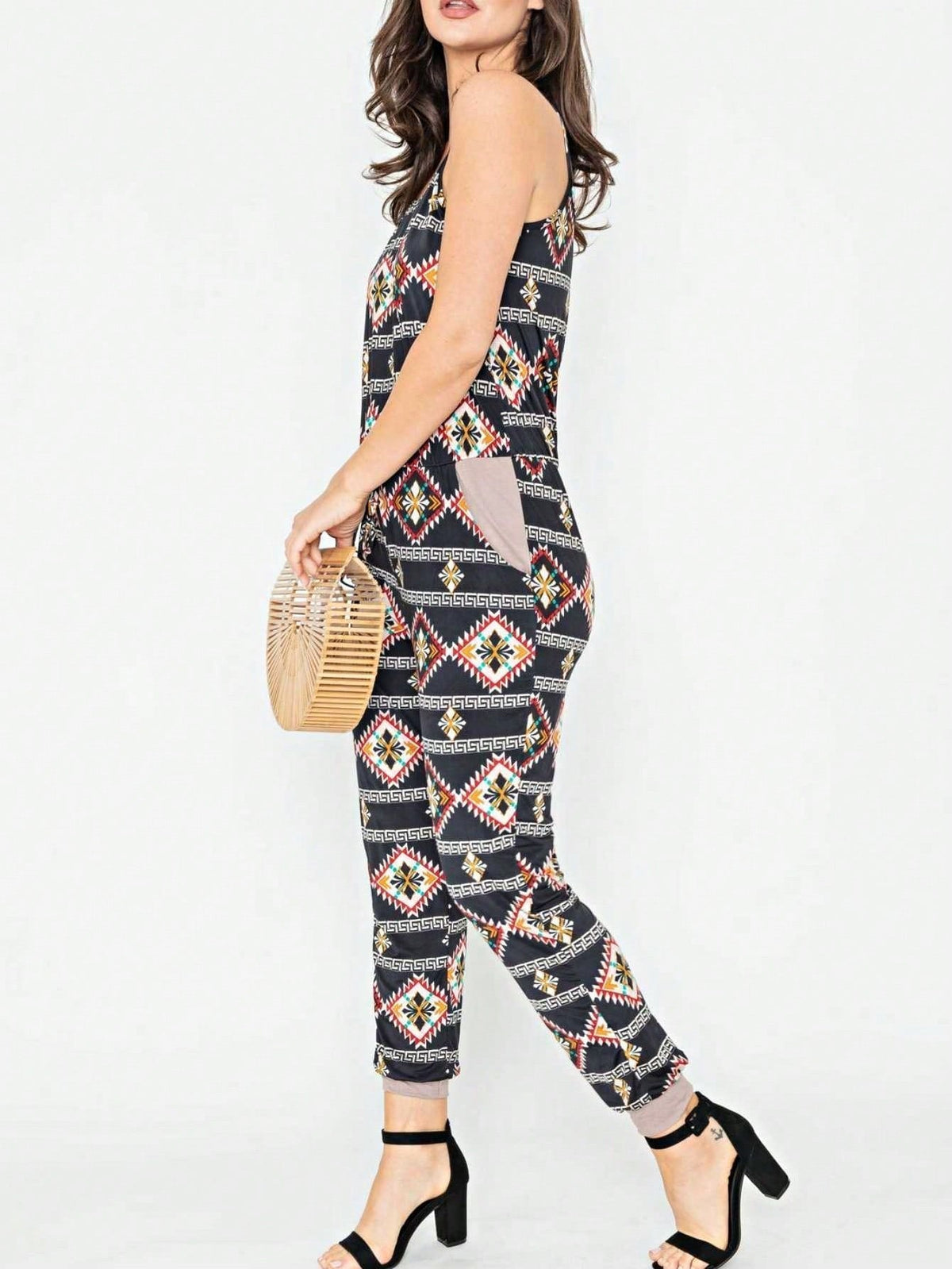 Boho Casual Teal Navy Blue Stripe Tank Cami Spaghetti Strap Wide Leg Jumpsuit Small To 3 XL PLUS