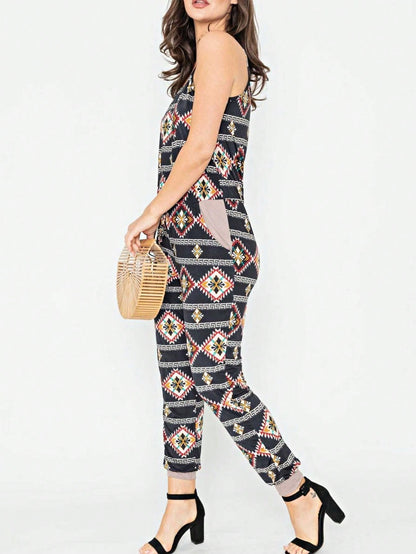 Boho Casual Teal Navy Blue Stripe Tank Cami Spaghetti Strap Wide Leg Jumpsuit Small To 3 XL PLUS