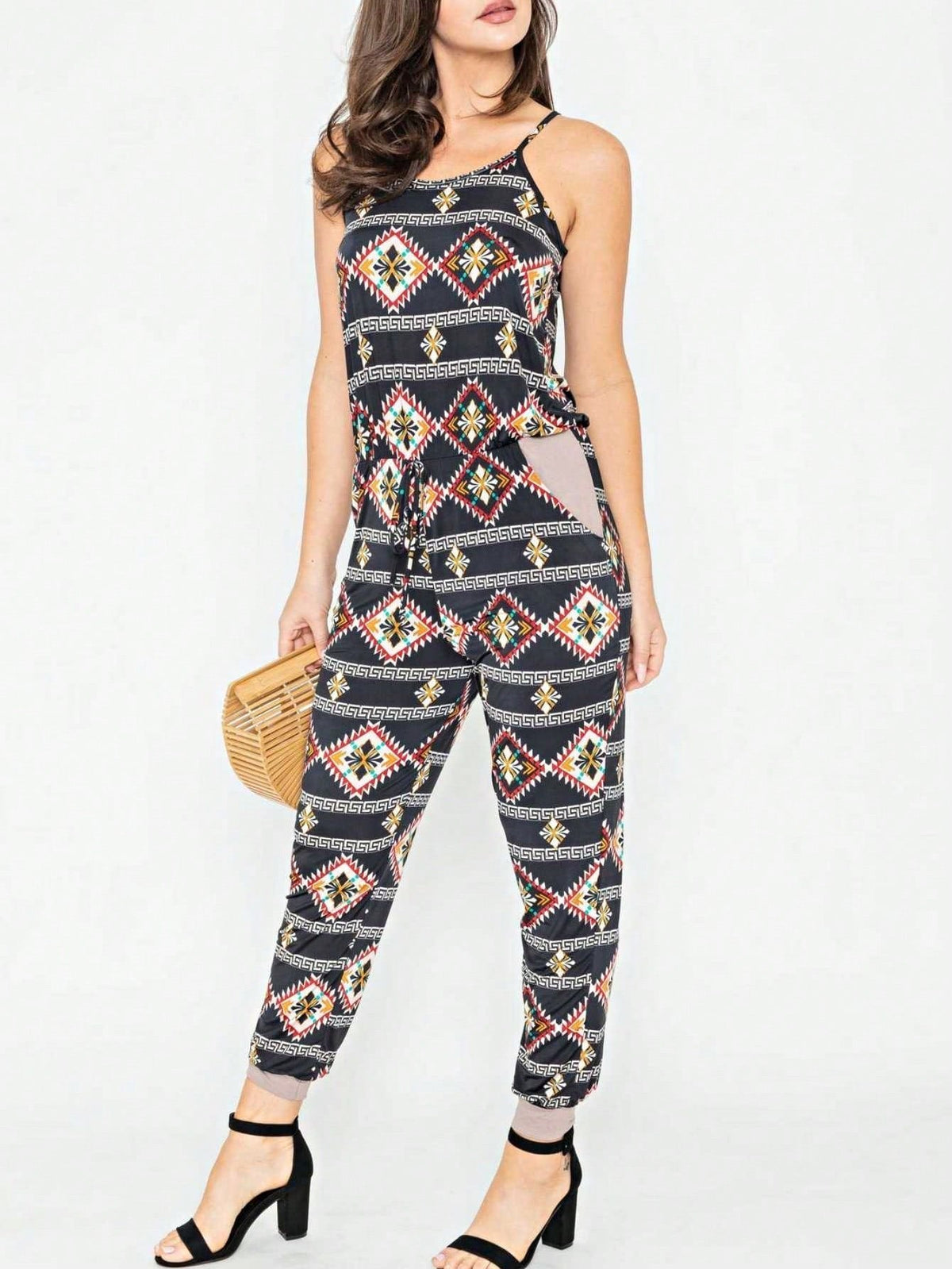 Boho Casual Teal Navy Blue Stripe Tank Cami Spaghetti Strap Wide Leg Jumpsuit Small To 3 XL PLUS