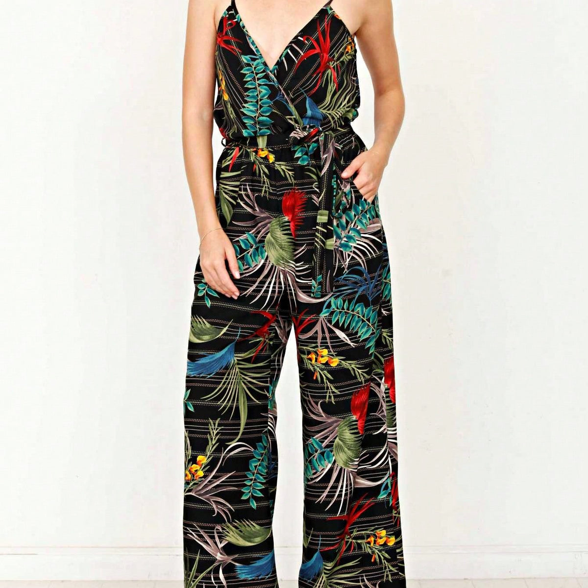 Boho Casual Teal Navy Blue Stripe Tank Cami Spaghetti Strap Wide Leg Jumpsuit Small To 3 XL PLUS