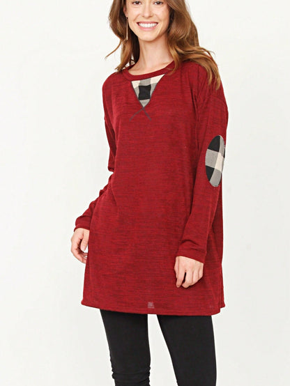 Boho Retro 90's Vintage  Bandana Paisley Olive Burgundy Cute Side Cut Knit Top Blouse Cool Tunic
